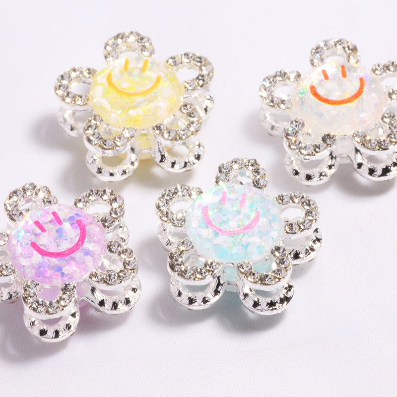 Wholesale 3D Smiley Flower Full Diamond Crystal Ball Straight Hole Beads DIY Accessories